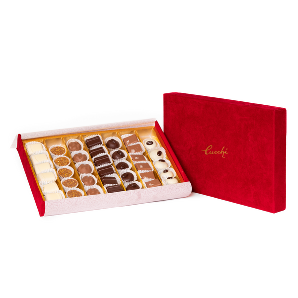 Praline con scatola in alcantara